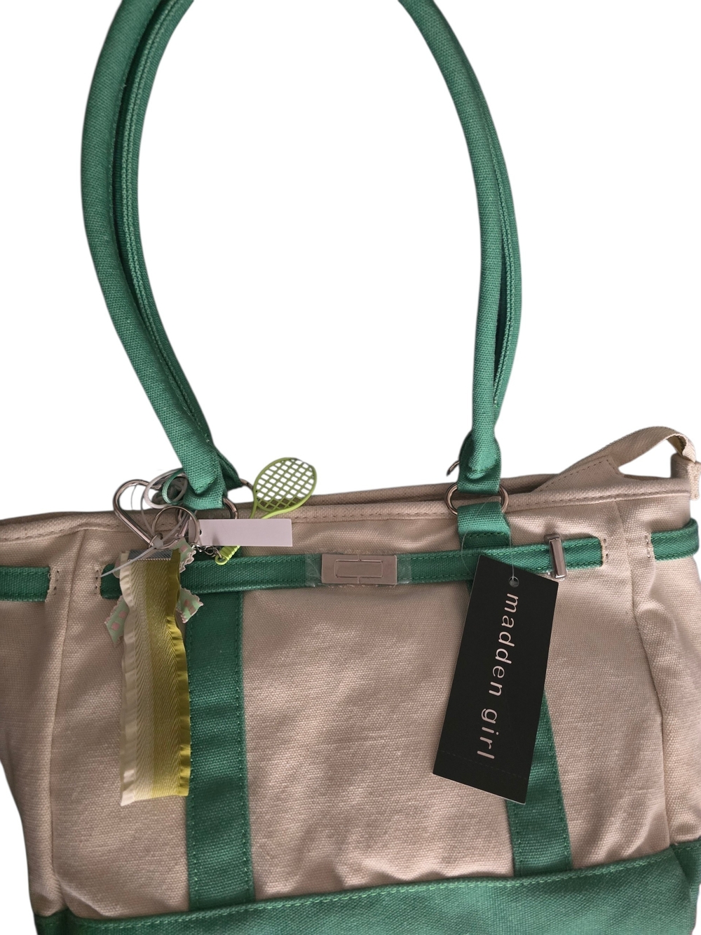 madden girl Green & Cream Canvas Tote Bag - Picture 3 of 5